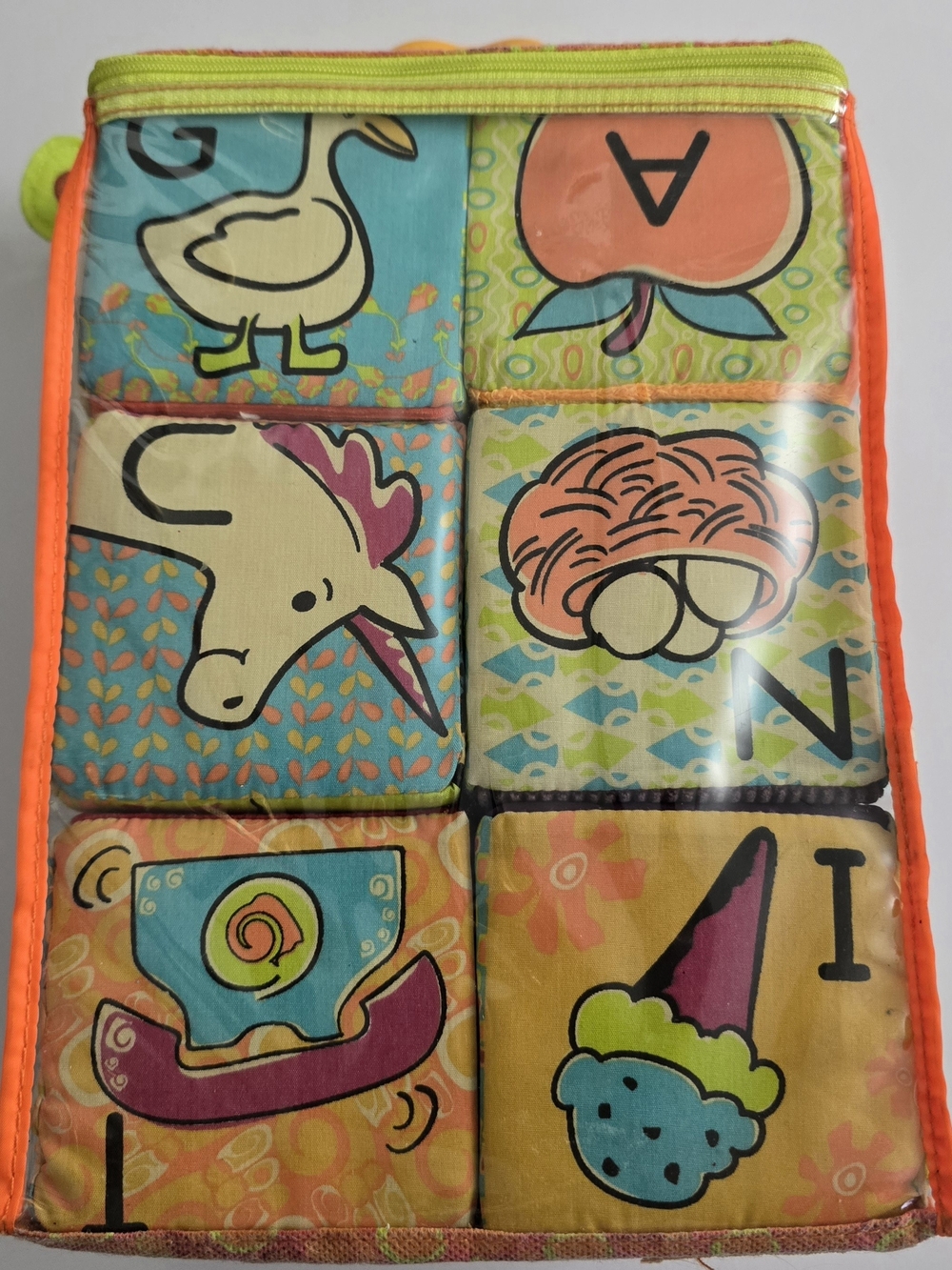Soft Fabric Alphabet Blocks - Colorful Orange & Teal Baby Toy